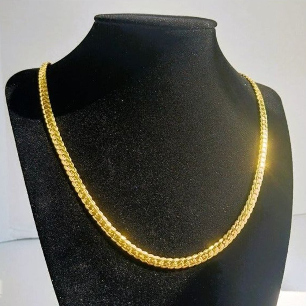 Mens 24" 18K Gold Chain Link Necklace Guys Woven 18 K Stamped Jewelry 24in NEW